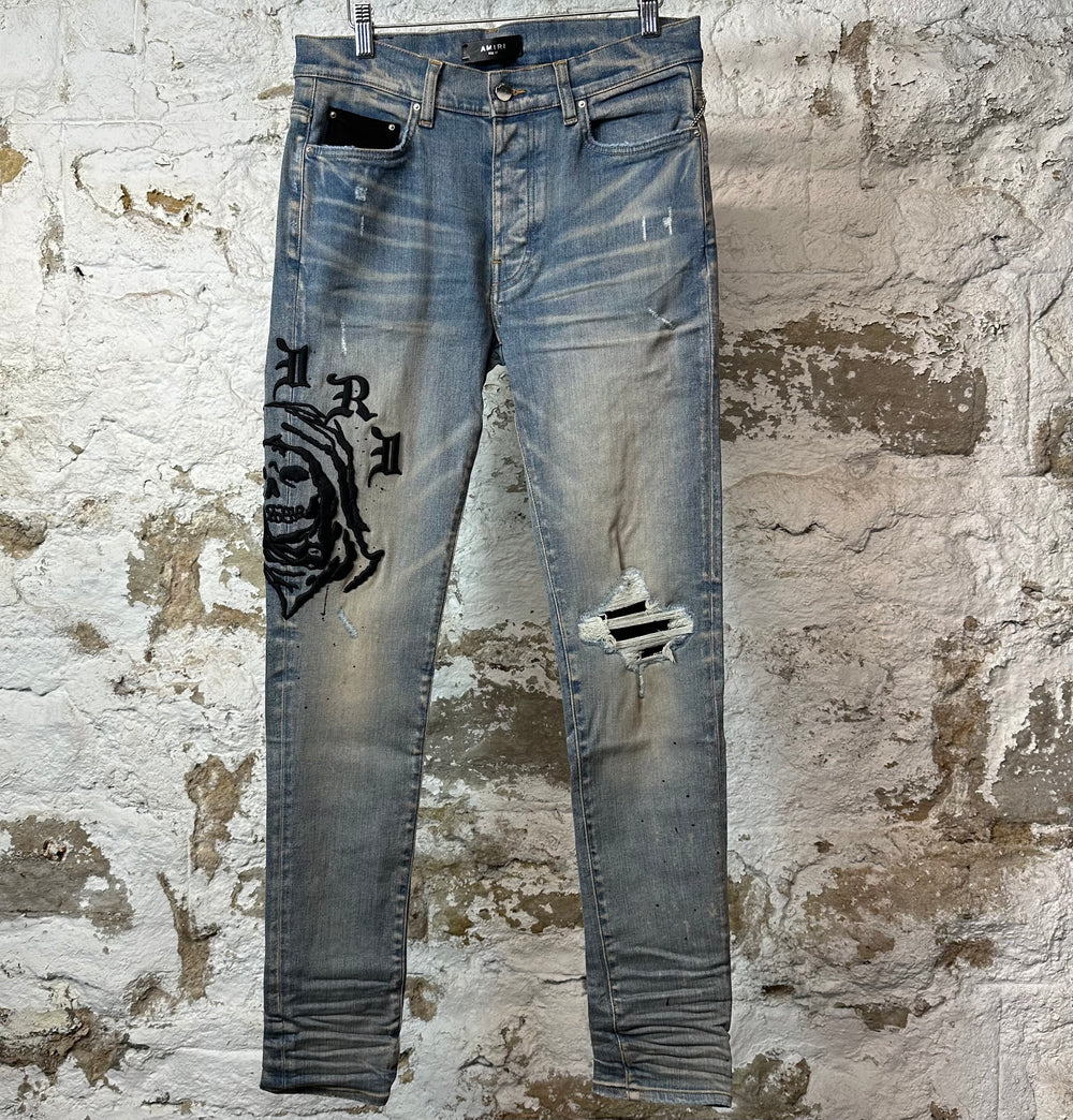 Amiri Reaper Logo Blue Denim Jeans
