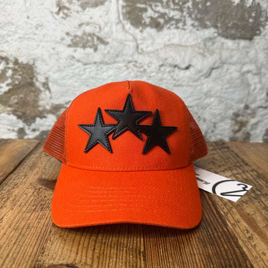 Amiri Black Leather Star Orange Trucker Hat