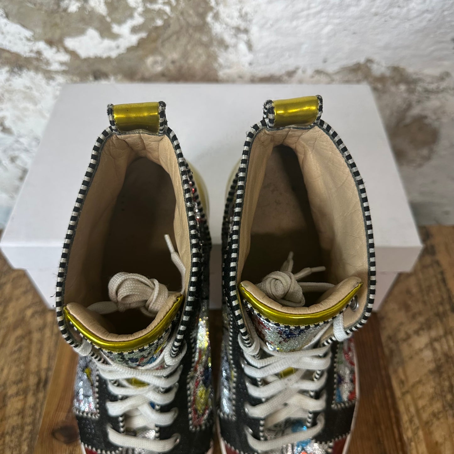 Christian Louboutin High Silver Sequen Miulticolor Sneaker Sz 11 (44)