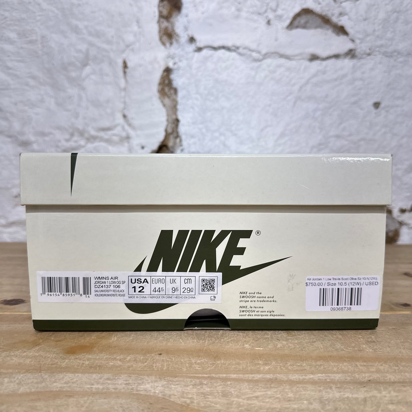 Air Jordan 1 Low Travis Scott Olive Sz 10.5 (12W)