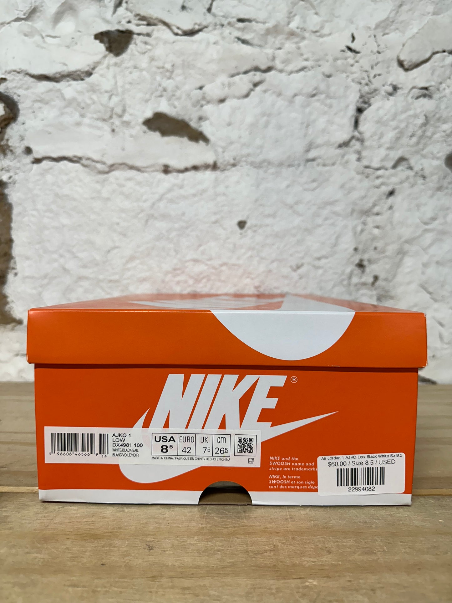 Air Jordan 1 AJKO Low Black White Sz 8.5