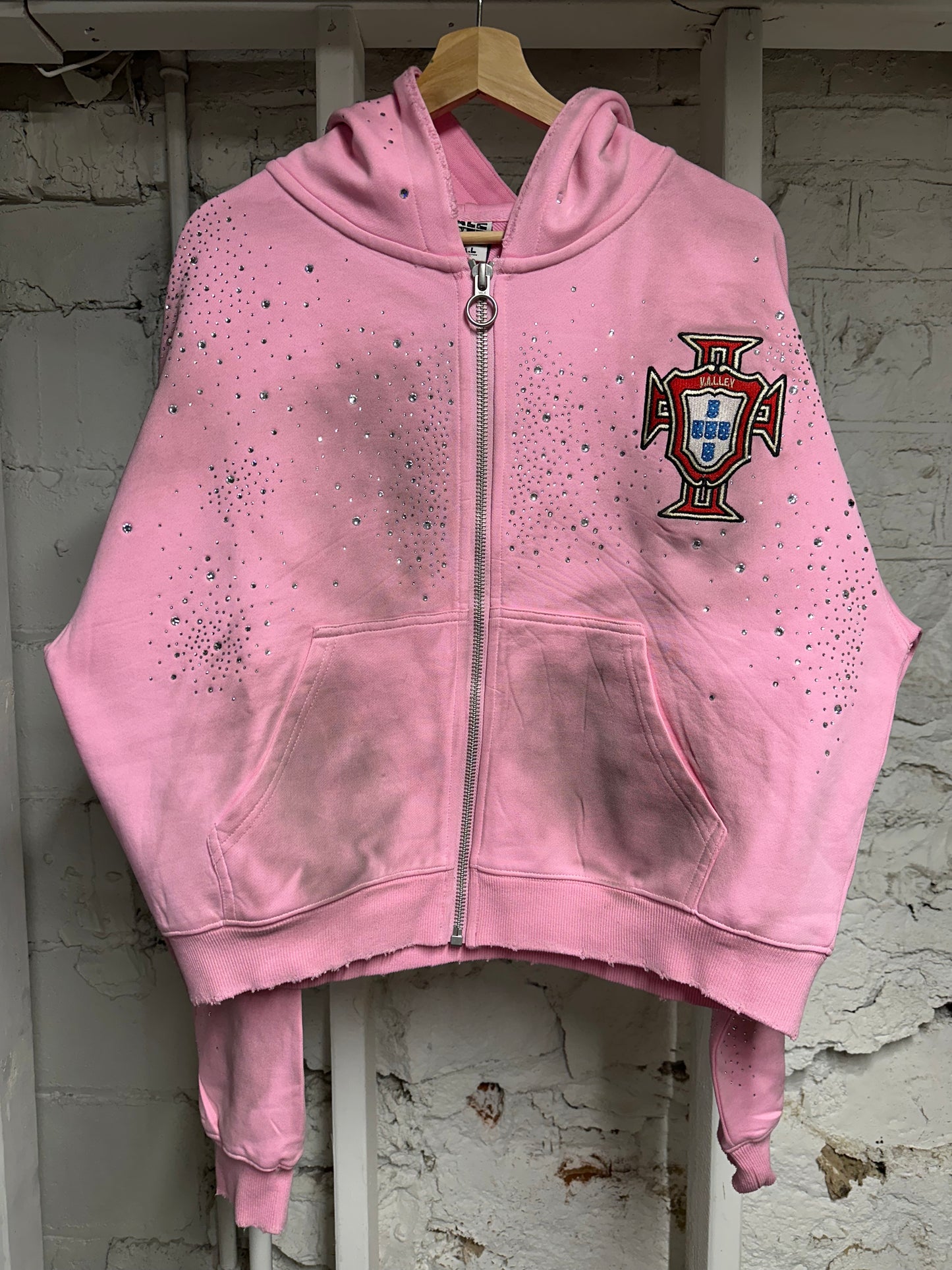Vale Rhinestones Pink Hoodie Sz S DS
