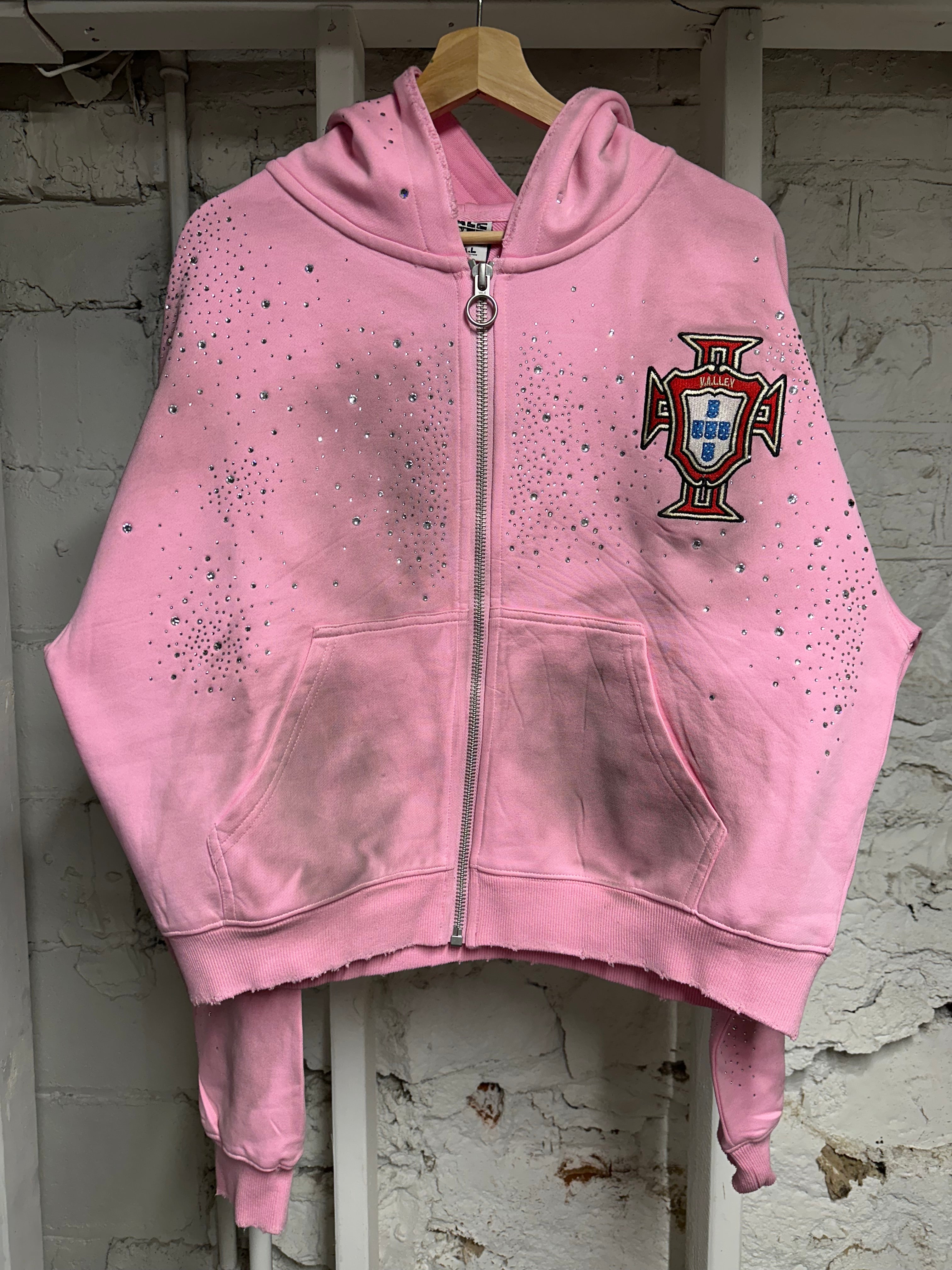Vale Rhinestones Pink Hoodie Sz S DS