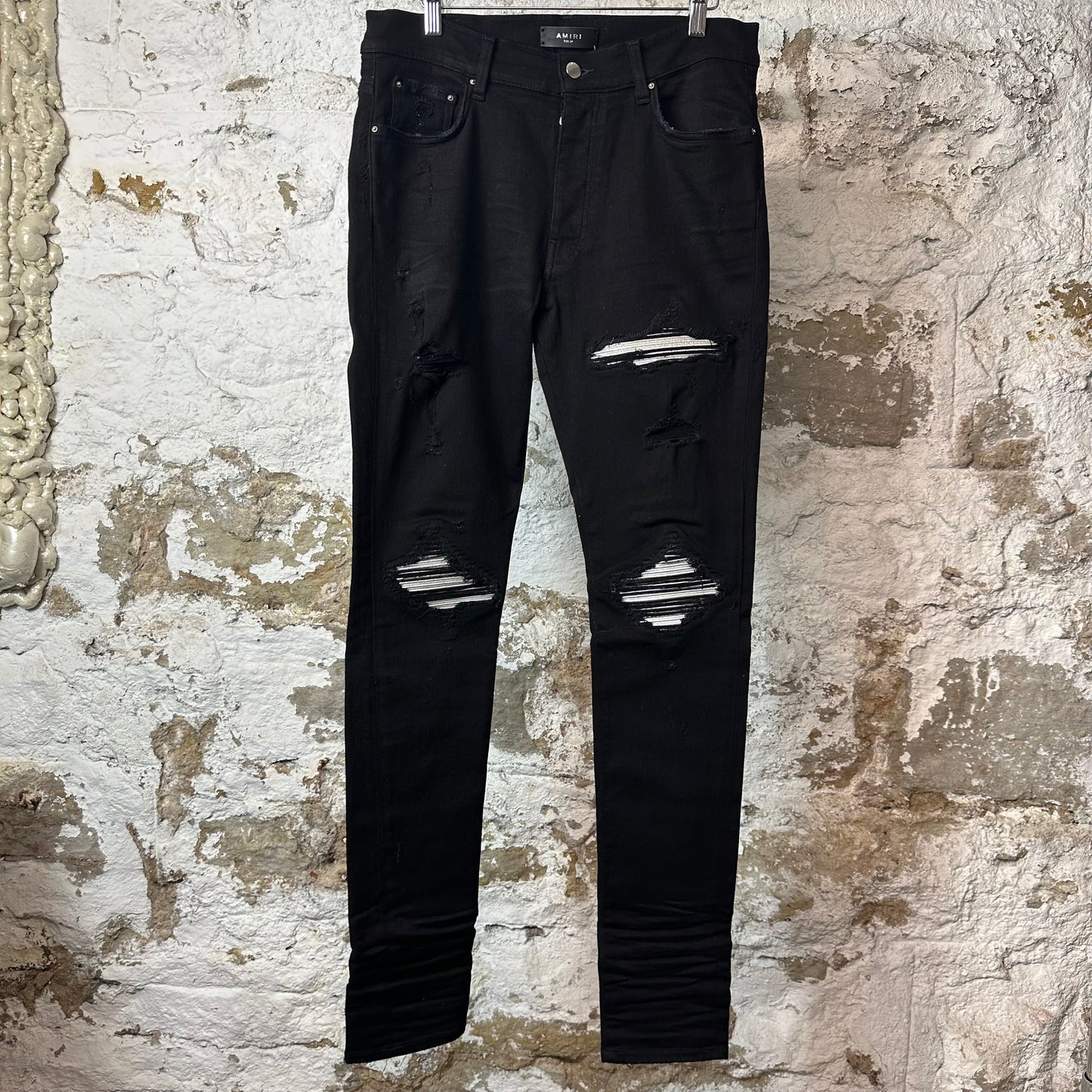 Amiri MX1 Silver Patch Black Denim Jeans Sz 34