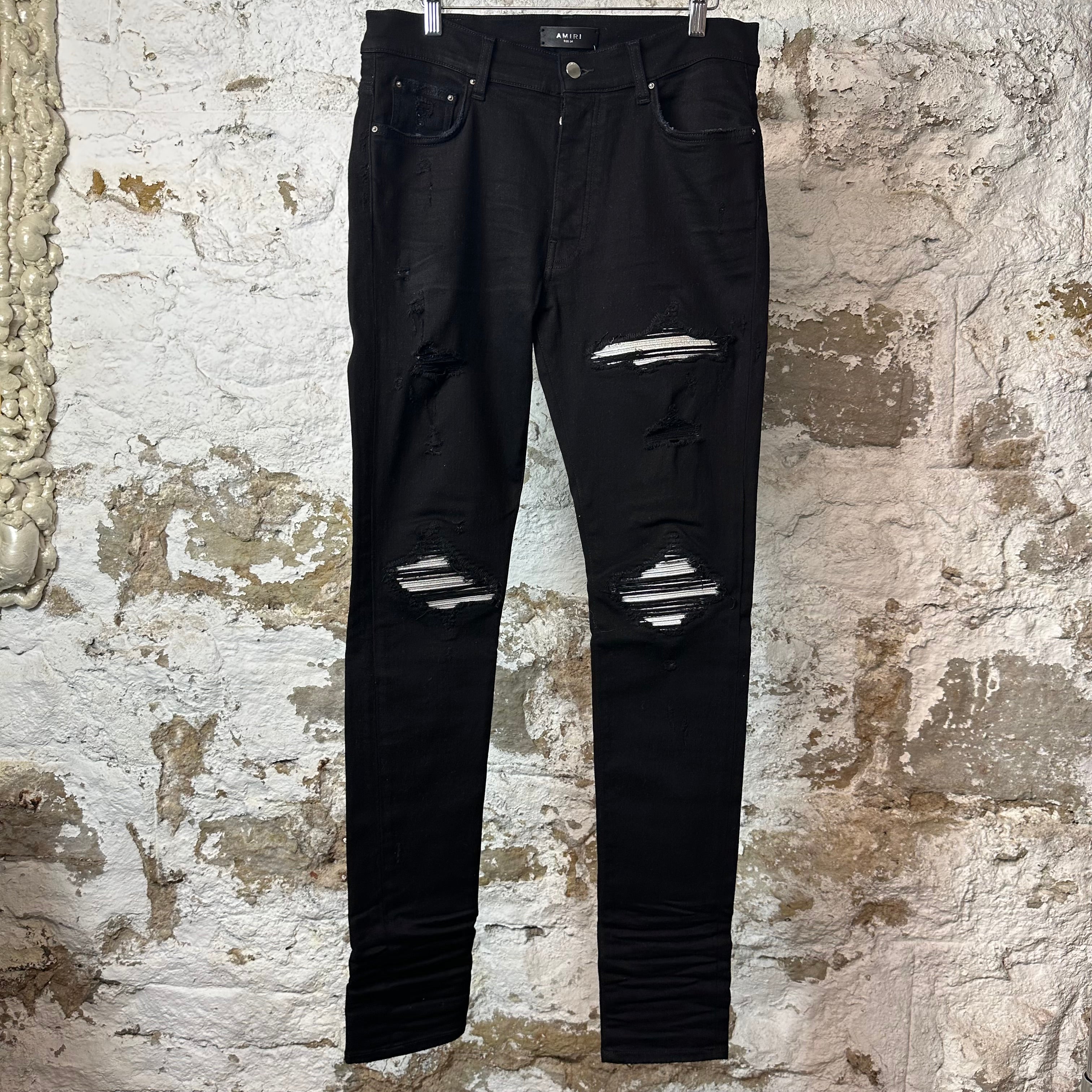 Amiri MX1 Silver Patch Black Denim Jeans Sz 34