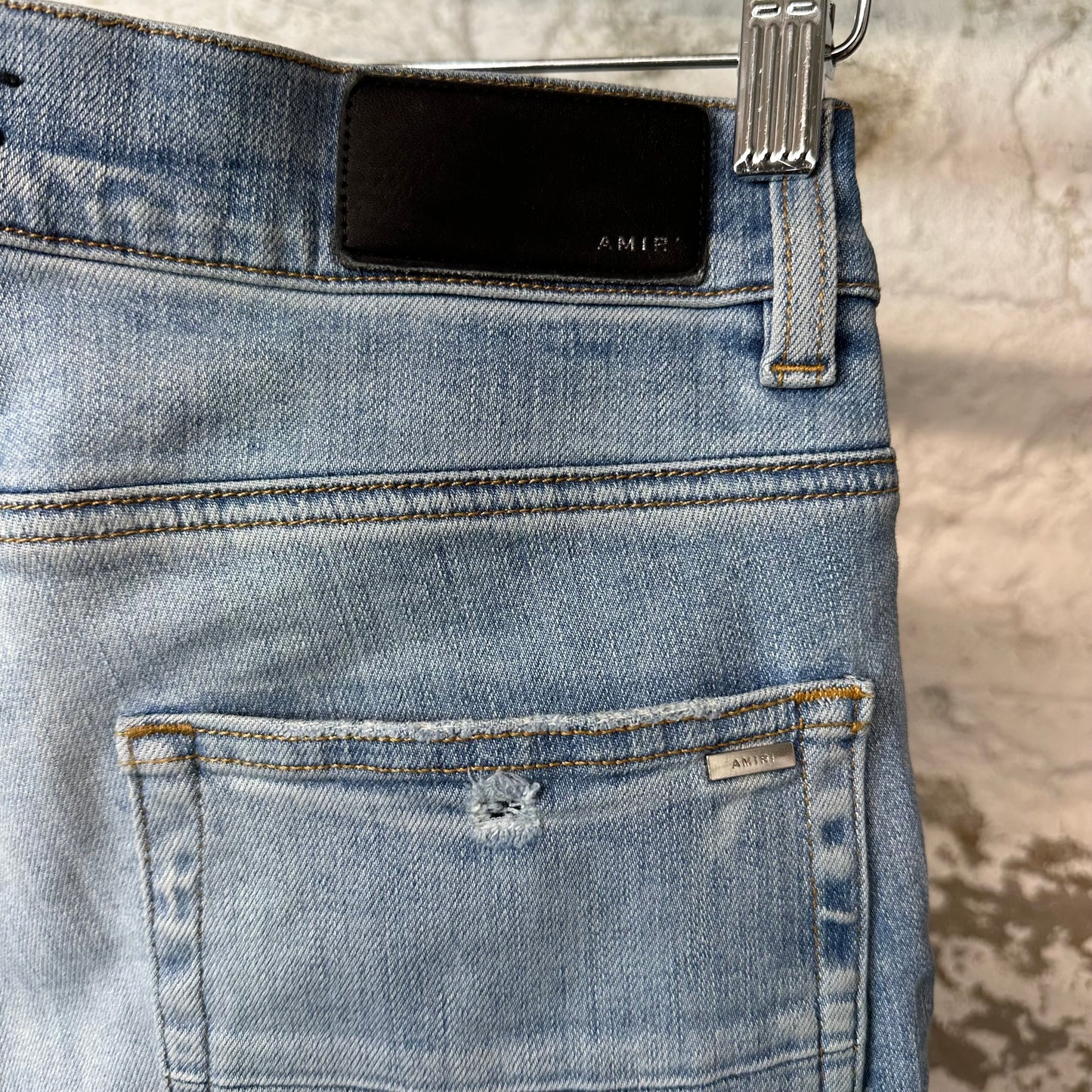 Amiri MX1 Grey Paisley Blue Denim Jeans Sz 30