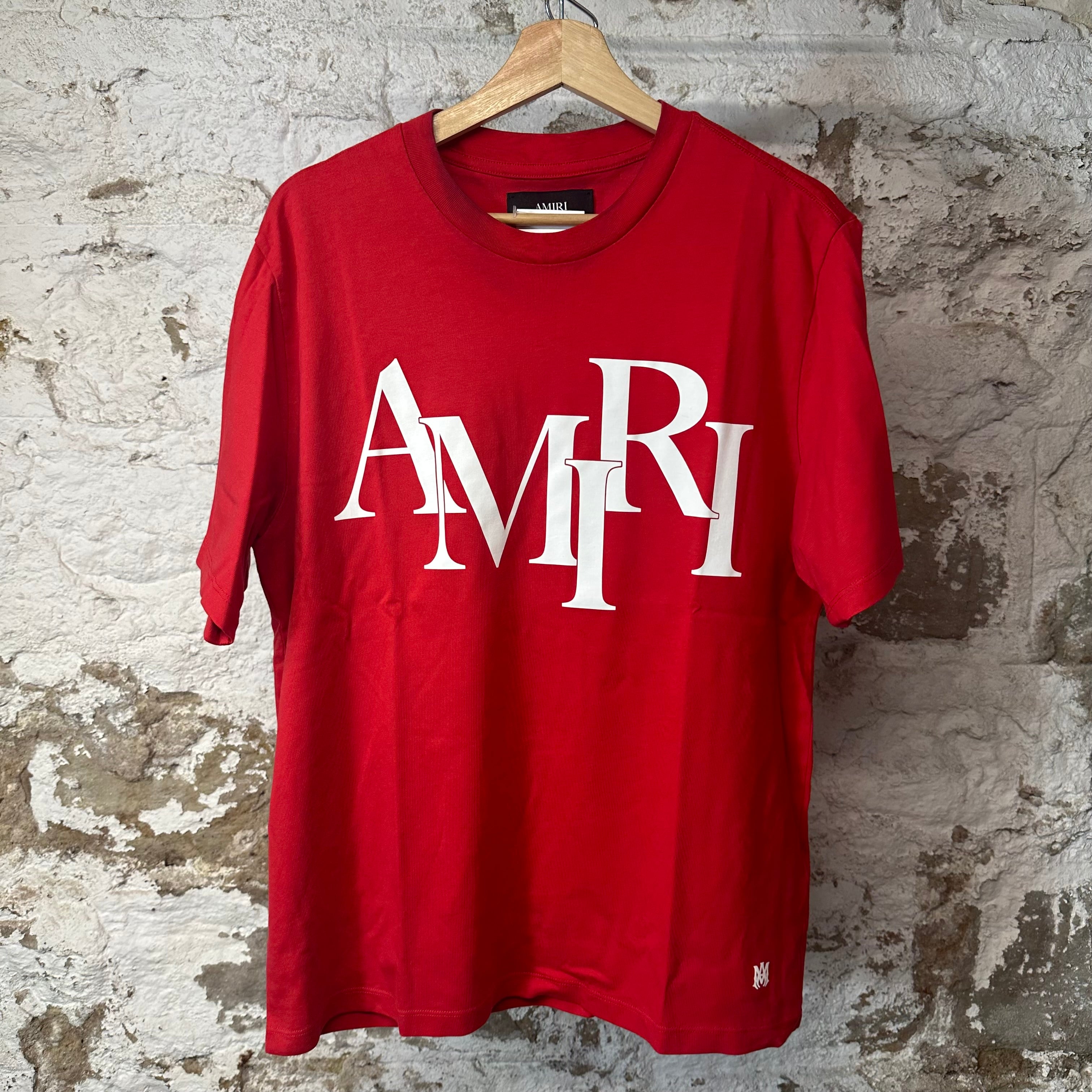 Amiri White Stagger Spell Red T-Shirt Sz L