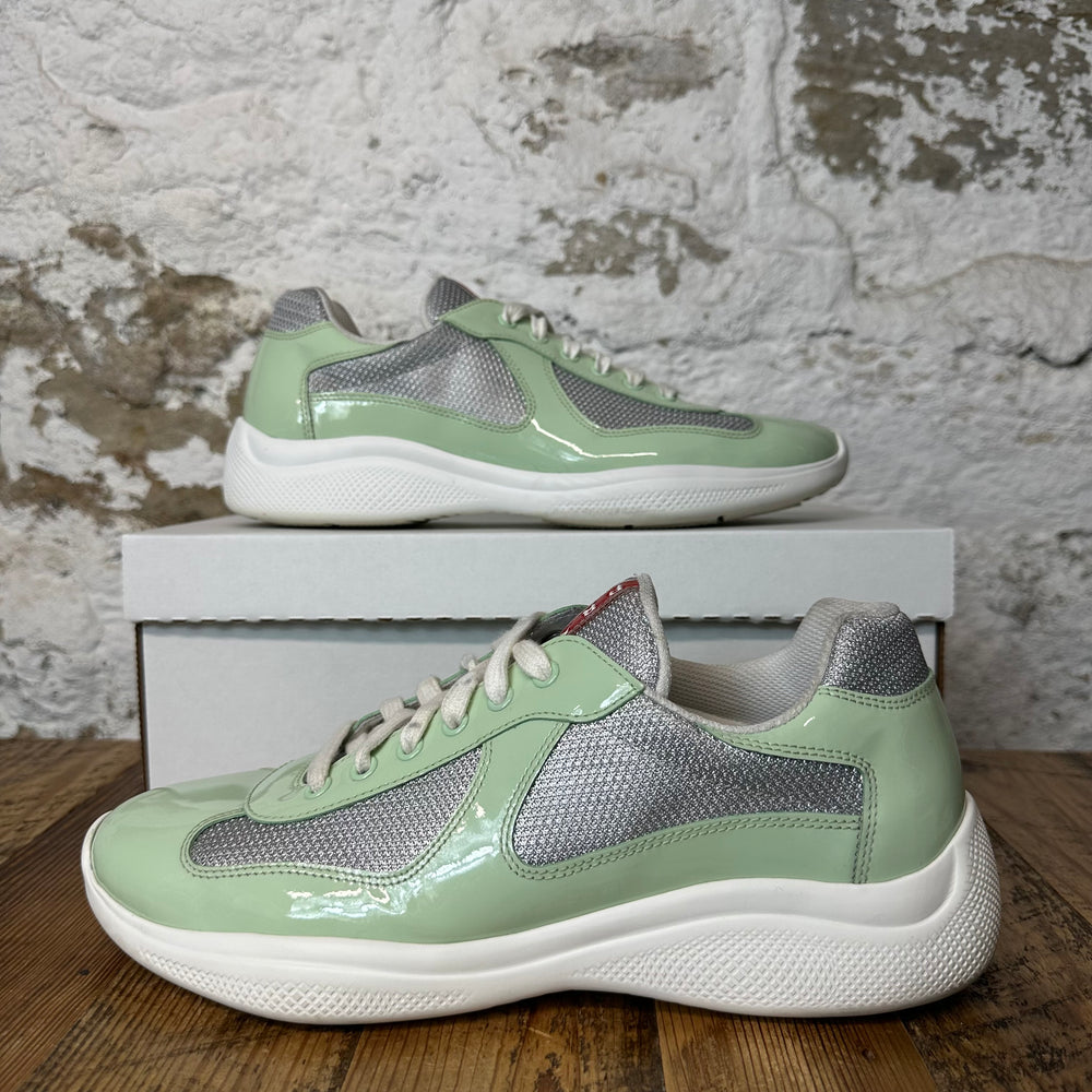 Prada Americas Cup Mint Patent White Sneaker Sz 8.5 No Box