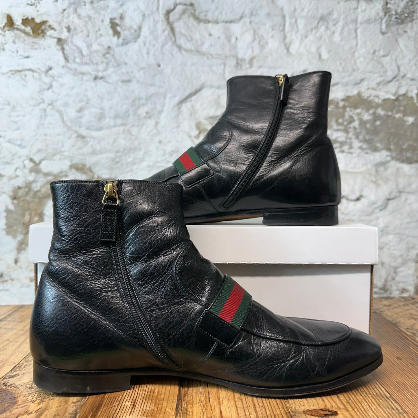 Gucci High Donnie Web Black Leather Boot Sz 10