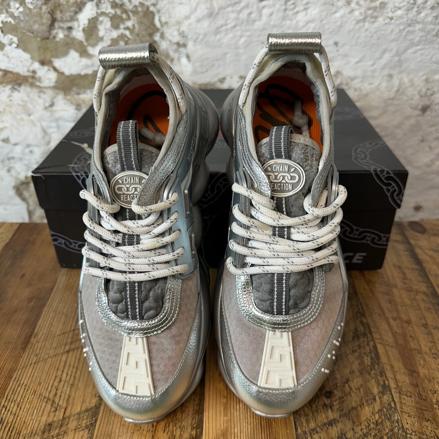 Versace Chain Reaction Silver Sneaker Sz 7 (40)