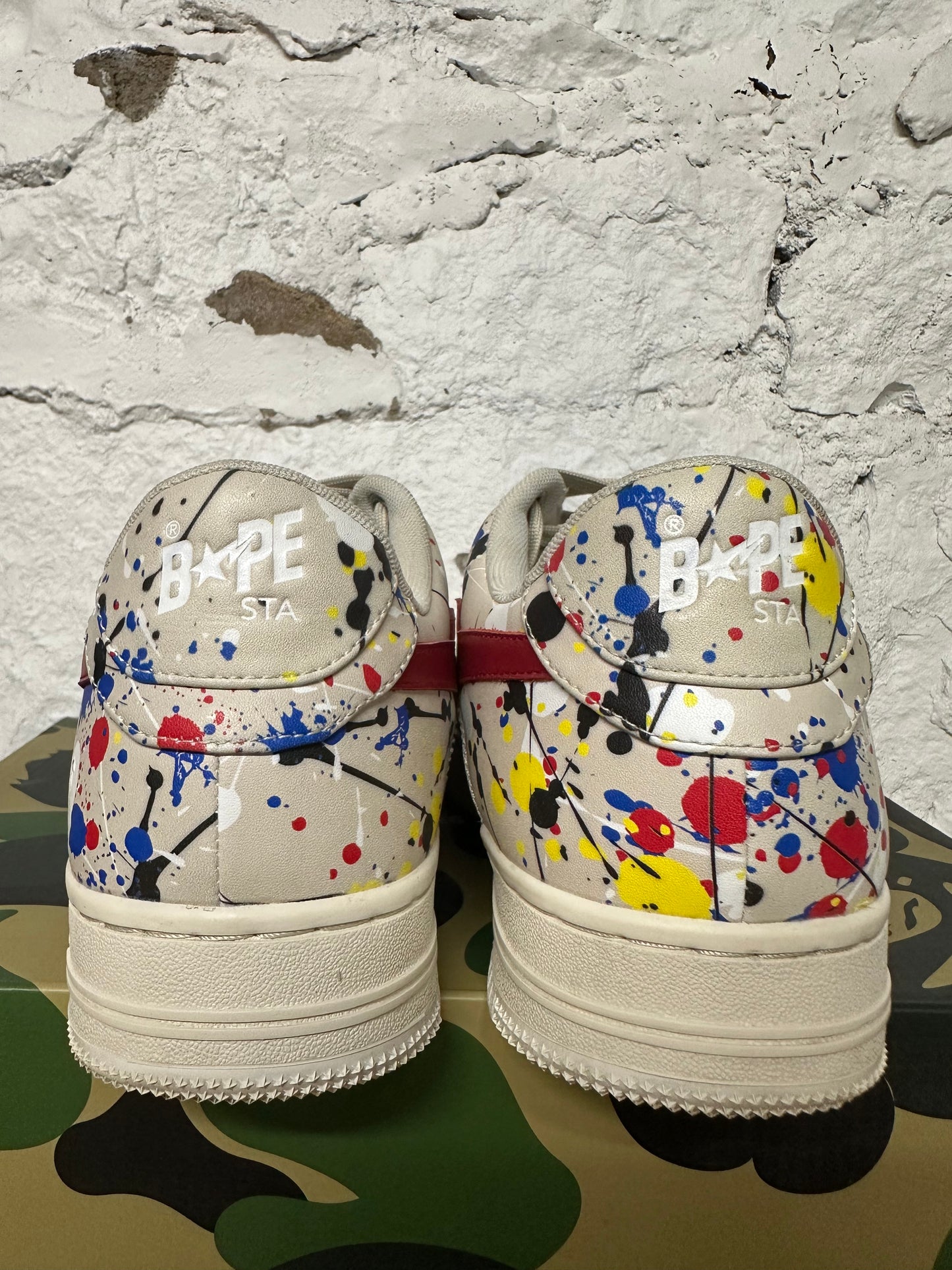 Bape Bapesta Paint Splatter Beige Sz 10