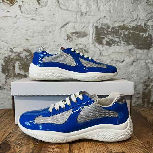 Prada Americas Cup Royal Blue Patent Grey White Sneaker Sz 7