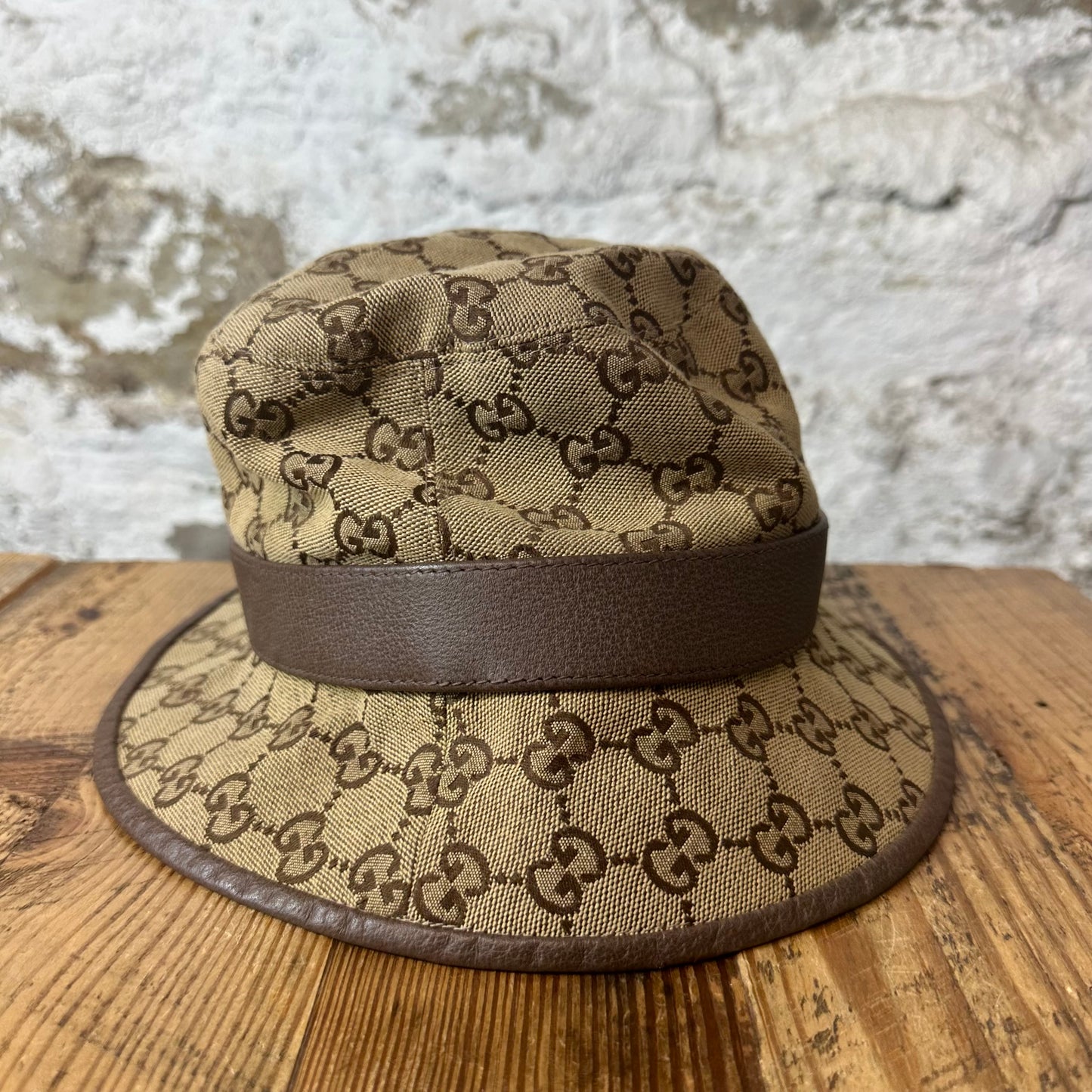 Gucci Beige GG Monogram Canvas Bucket Hat Sz M