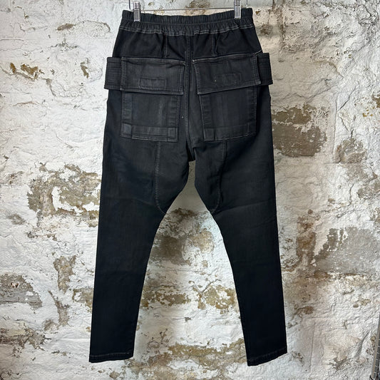 Rick Owens Black Leather Waxed Creatch Pants Sz XS