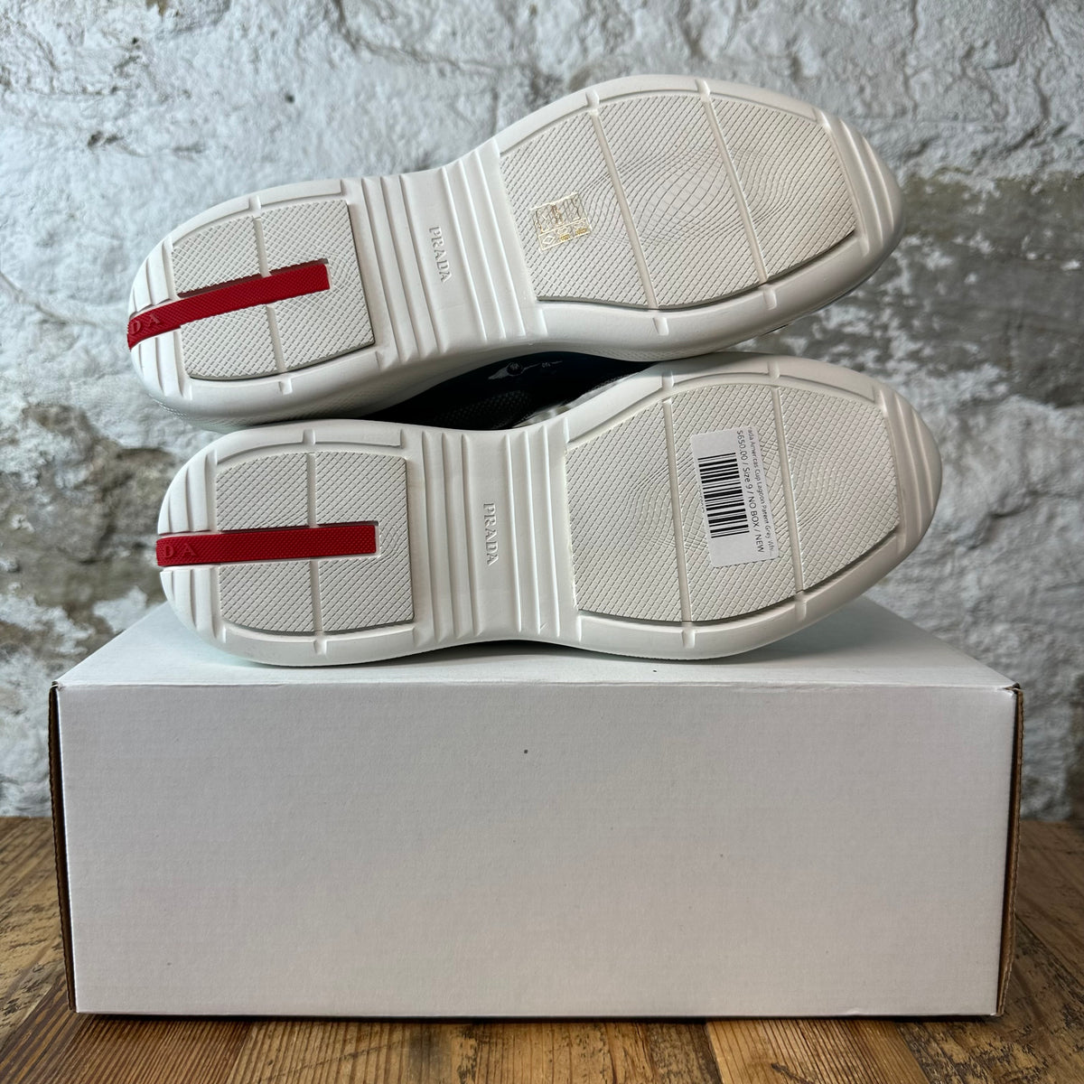 Prada Americas Cup Lagoon Patent Grey White Sneaker Sz 9 DS