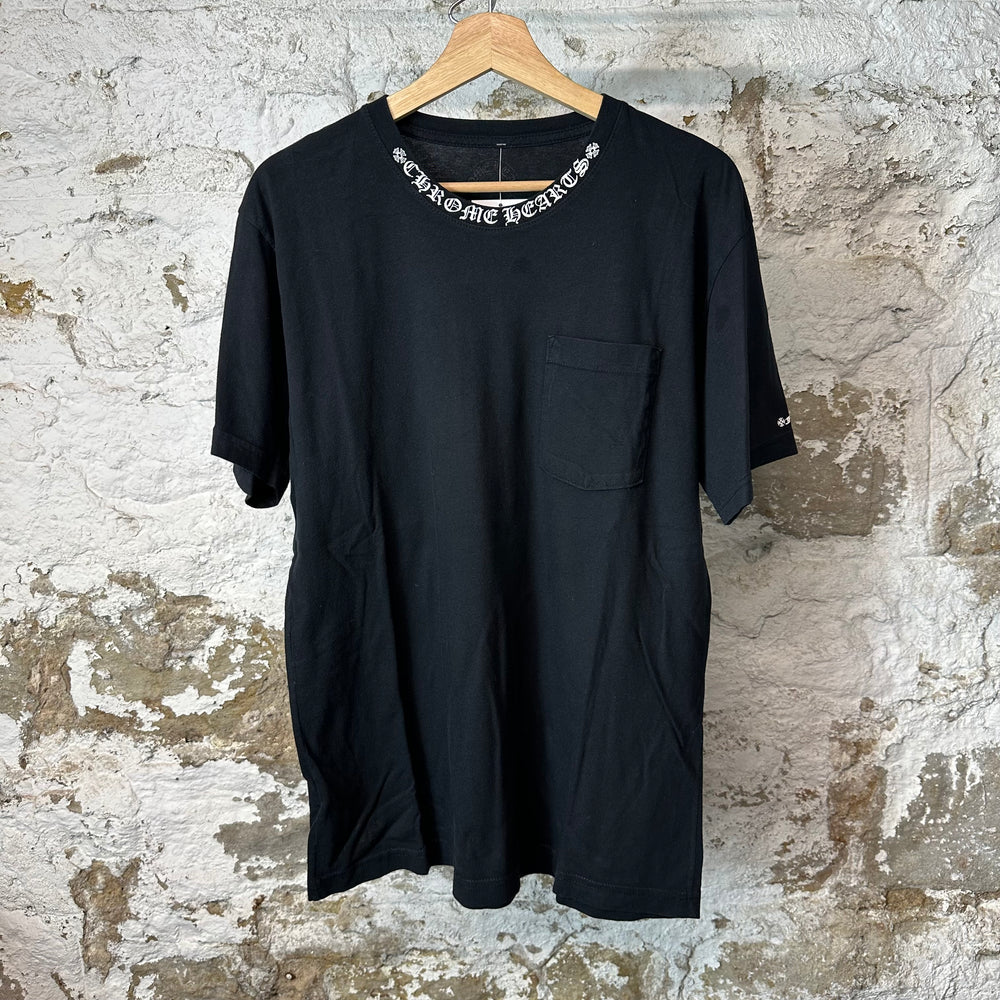 Chrome Hearts White Neck Spell Black T-Shirt Sz L