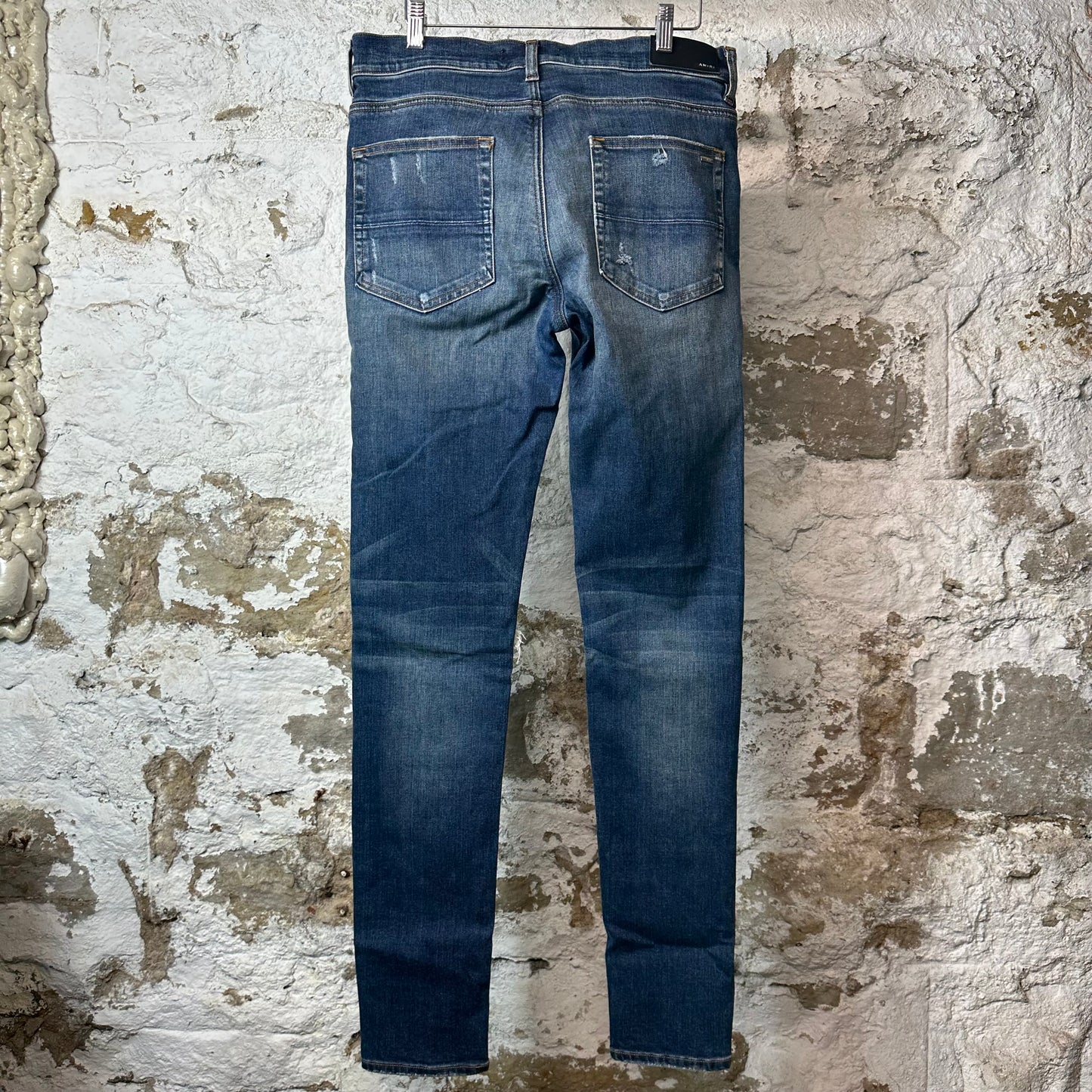 Amiri MX1 Orange Suede Dark Blue Denim Jeans Sz 33