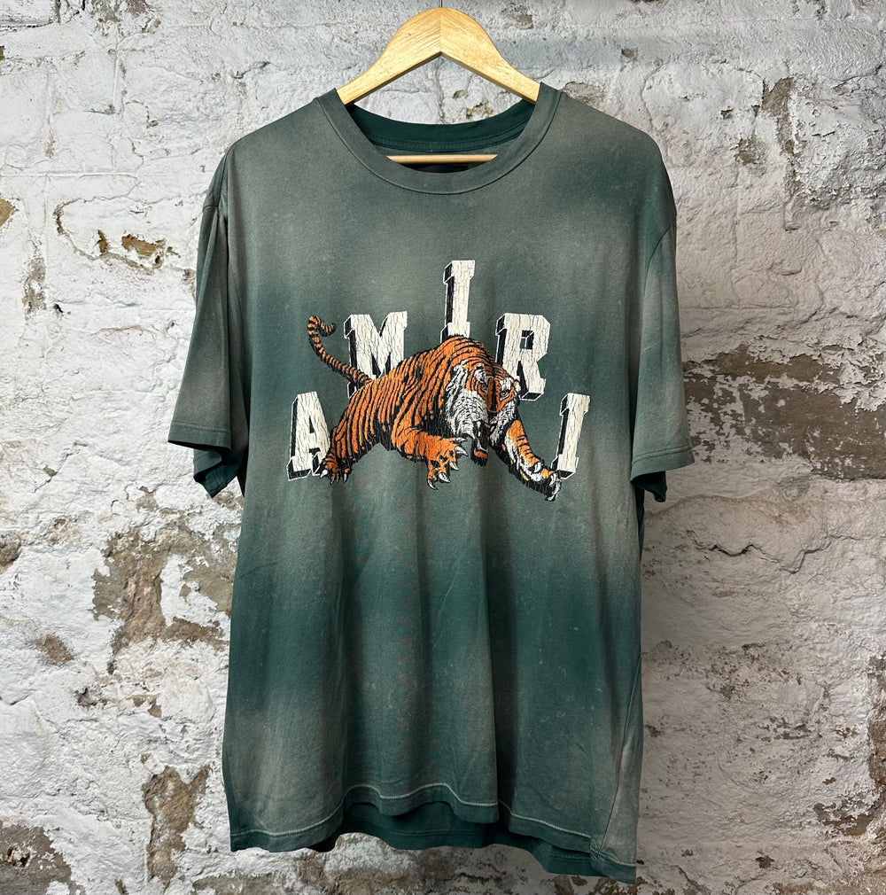 Amiri White Spell Tiger T-shirt Green Dyed Sz L