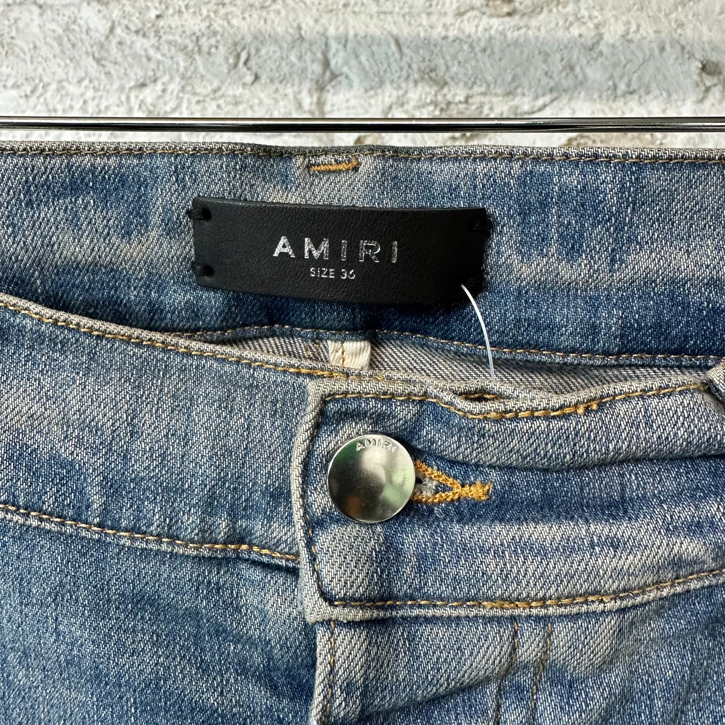Amiri MX1 Gray Orange Plaid Blue Denim Jeans Sz 36 DS
