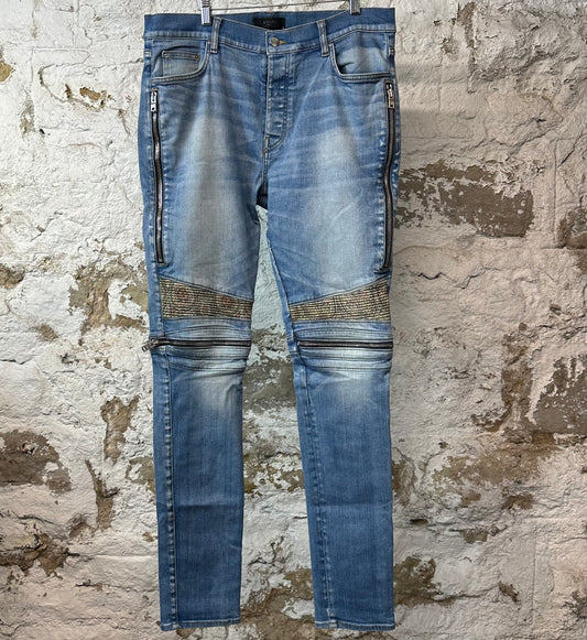 Amiri MX2 Green Brown Paisley Blue Denim Jeans Sz 38