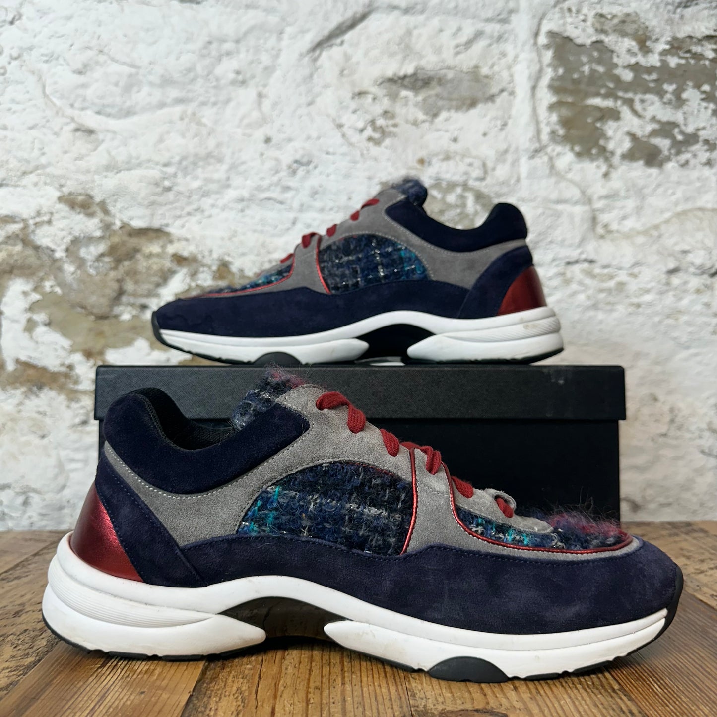 Chanel Red CC Tricolor Tweed Sneaker Sz 8.5 (41.5)