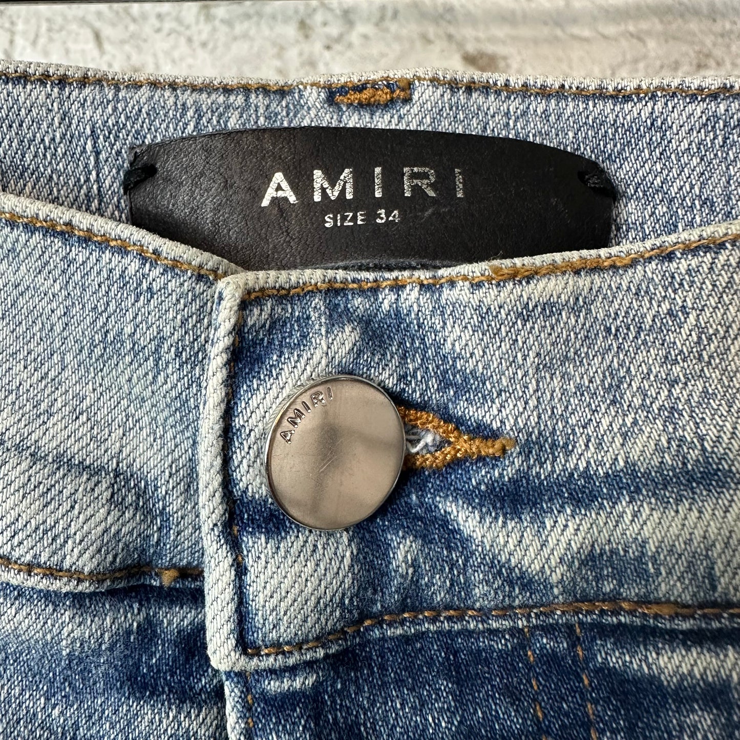 Amiri MX1 Denim Paint Splatter Blue Denim Jeans Sz 34