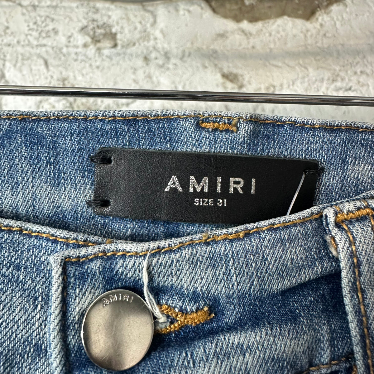 Amiri Distressed Side Spell Blue Denim Jeans Sz 31