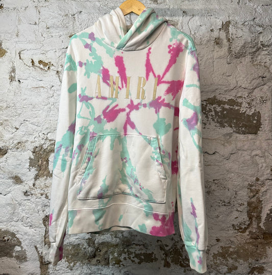 Amiri Cream Velour Spellout Hoodie Tie Dye Sz S
