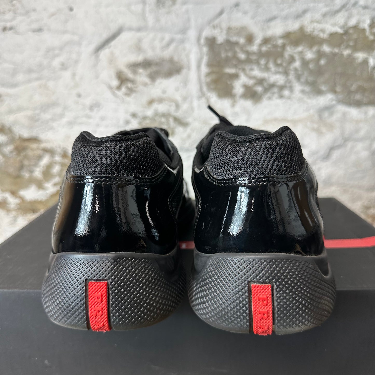 Prada Americas Cup Triple Black Patent Sneaker Sz 11