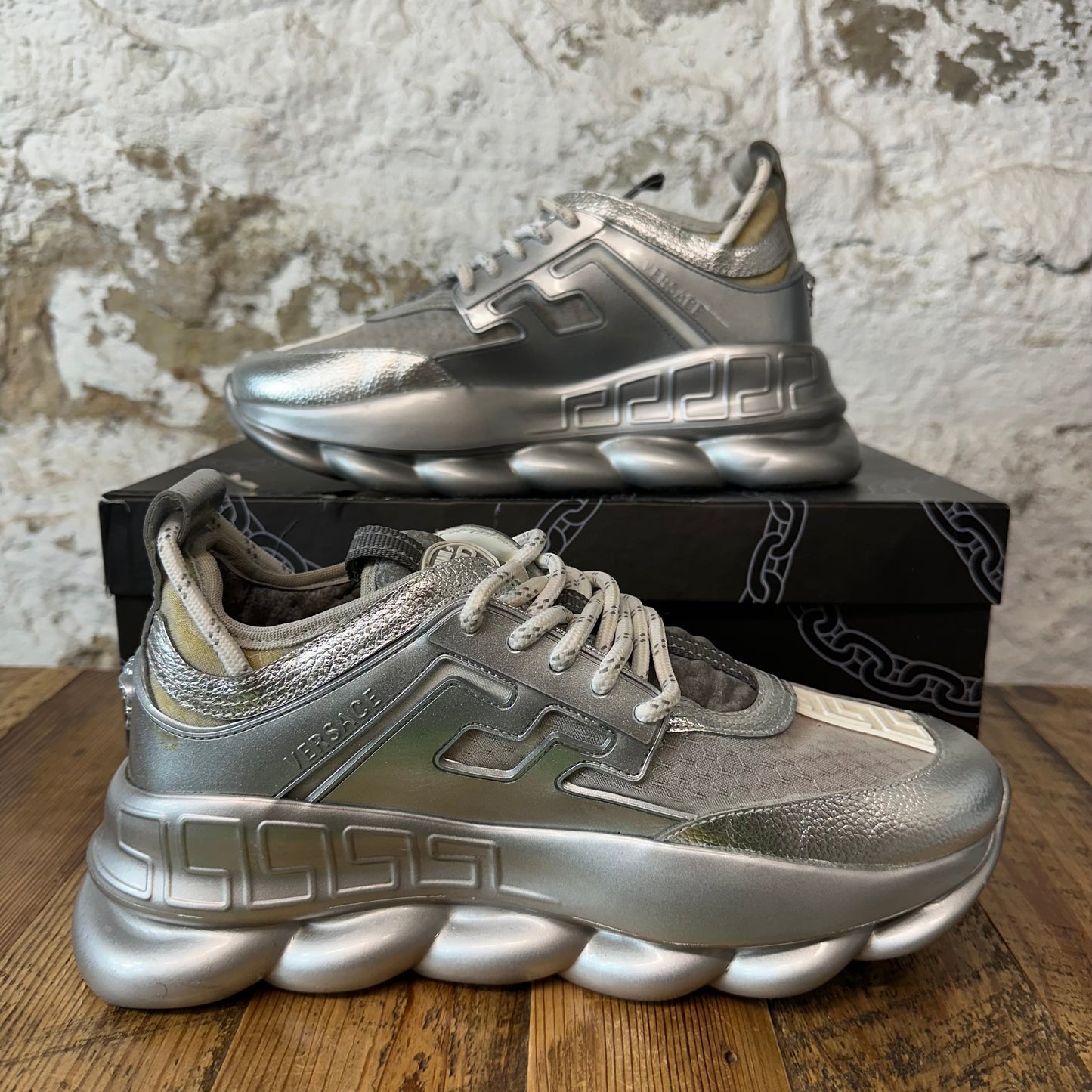 Versace Chain Reaction Silver Sneaker Sz 7 (40)