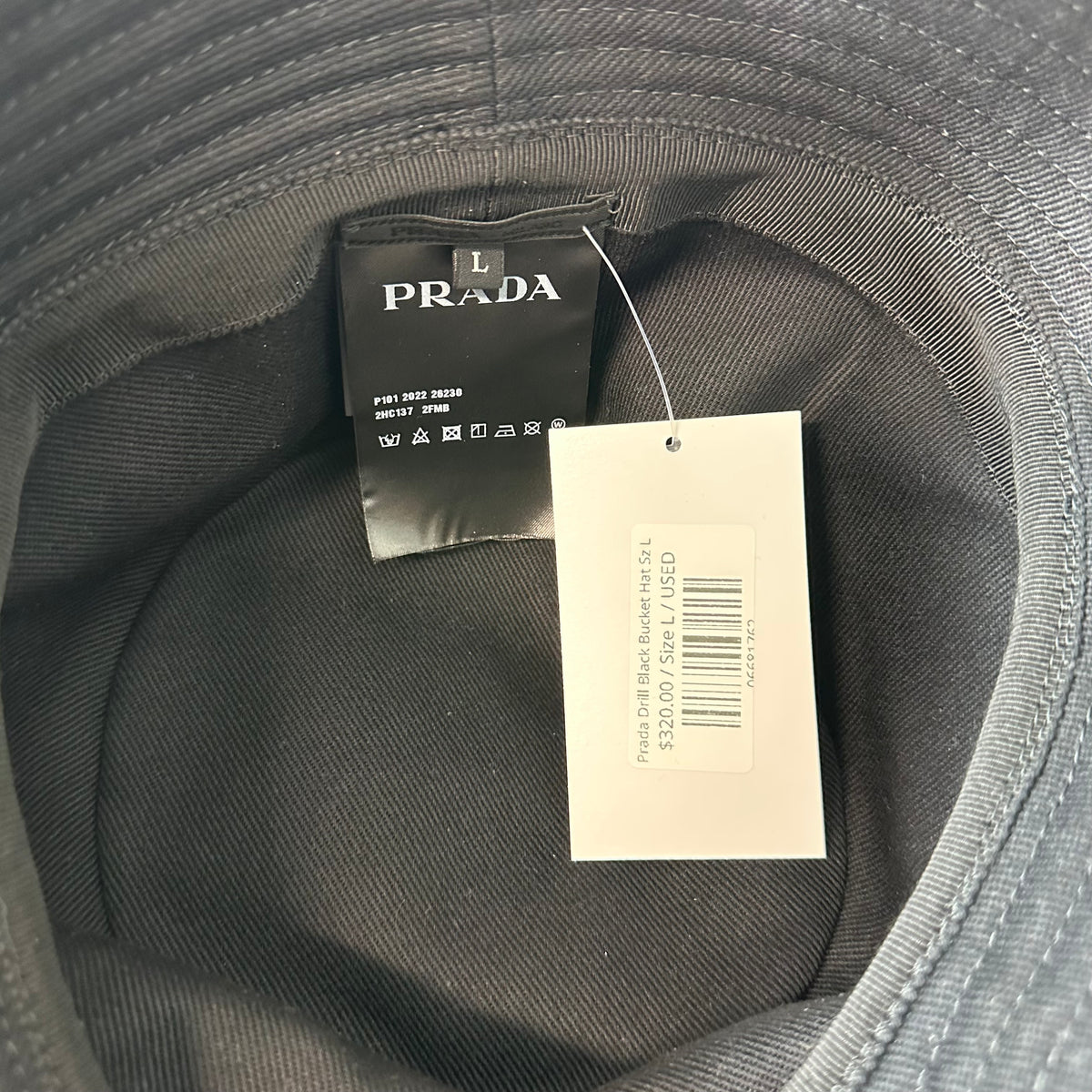 Prada Drill Black Bucket Hat Sz L