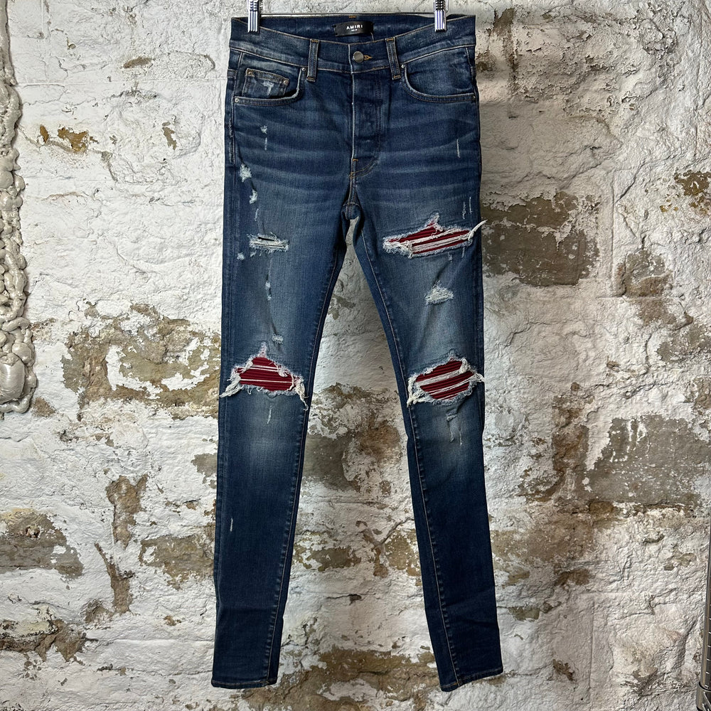 Amiri MX1 Maroon Suede Dark Blue Denim Jeans Sz 29
