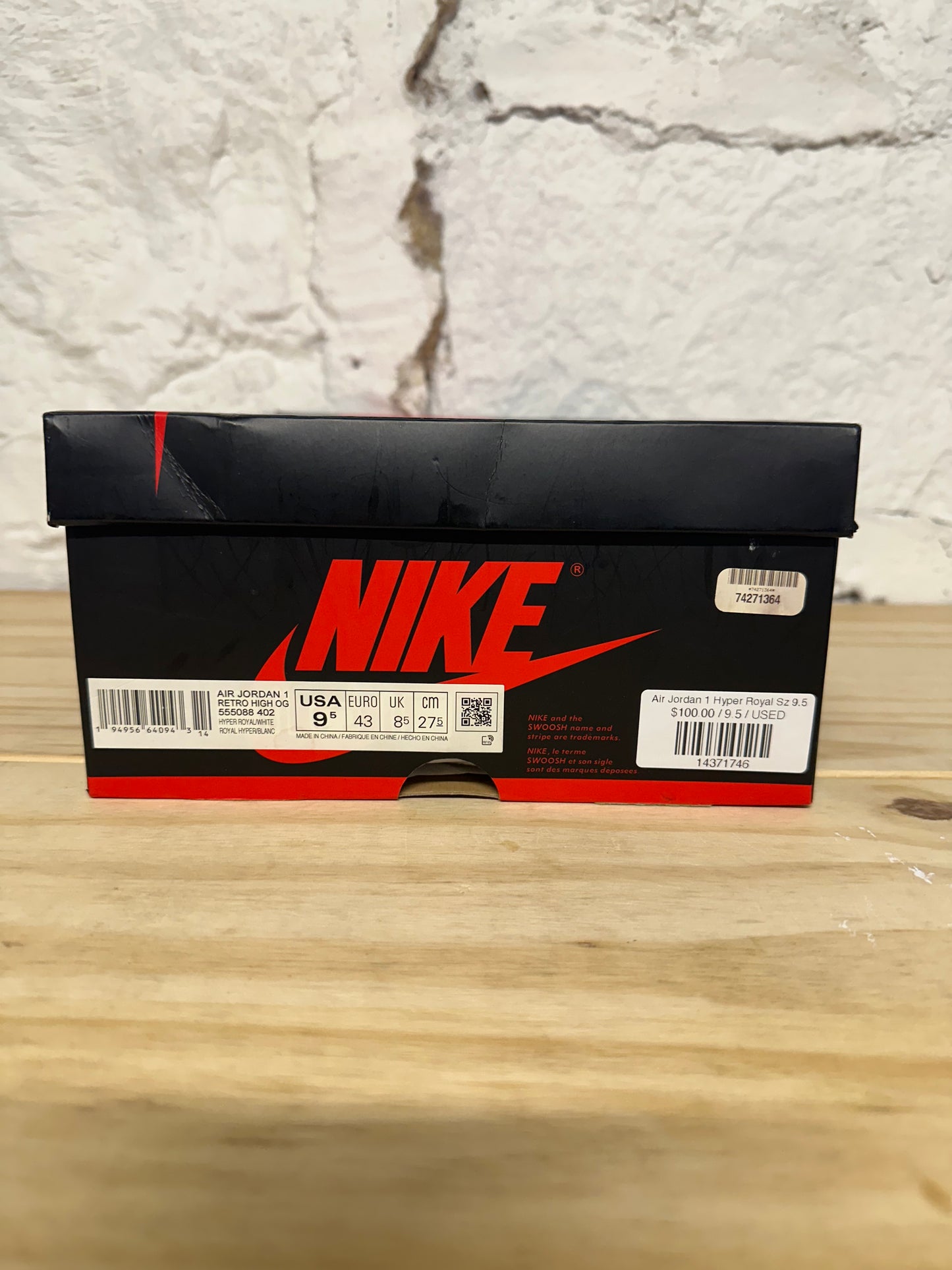 Air Jordan 1 High Hyper Royal Smoke Grey Sz 9.5