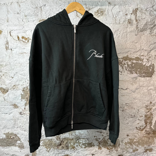 Rhude White Script Black Zip Up Hoodie