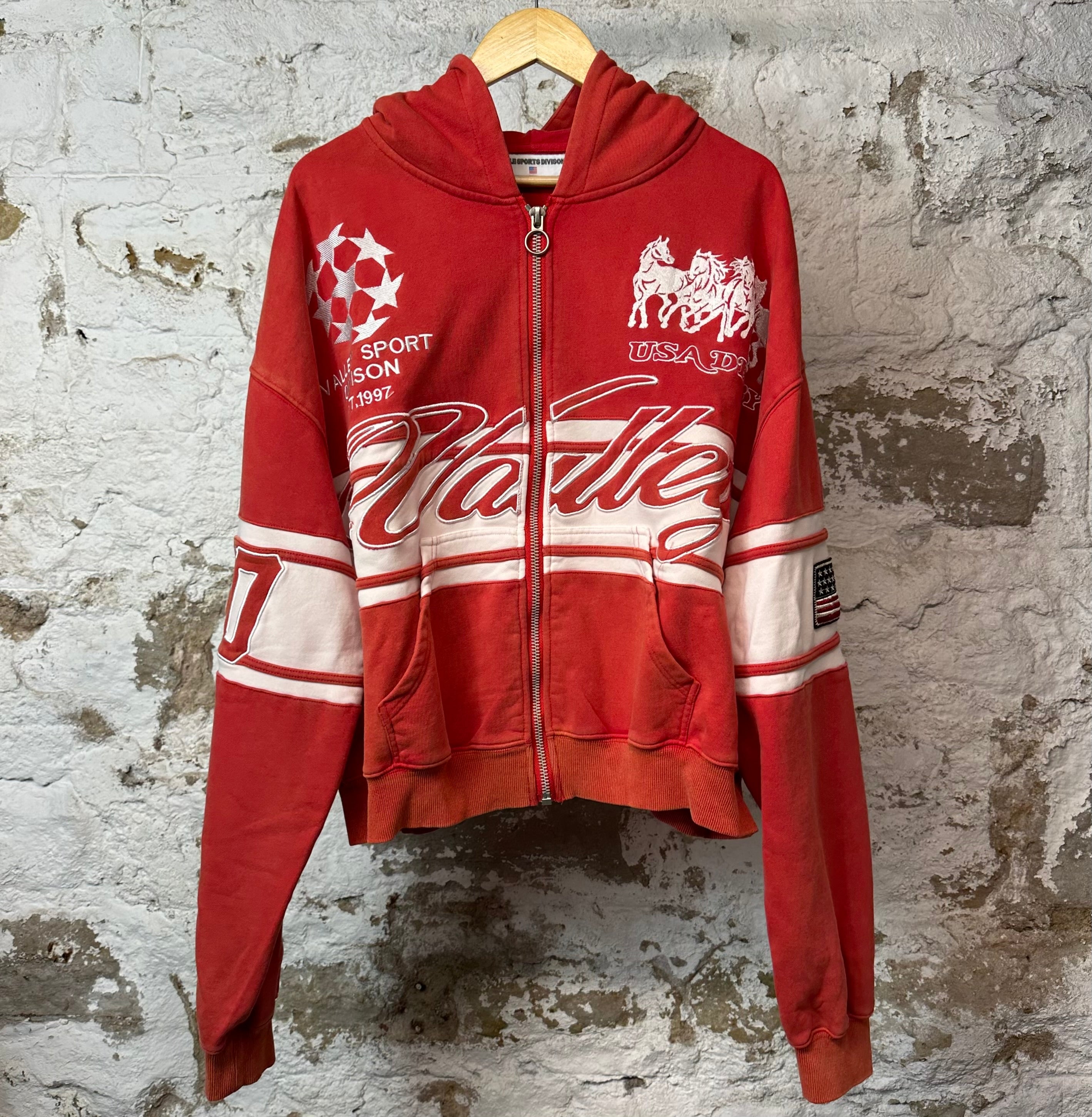 Vale Cursive Zip Up Hoodie Red Sz XXL