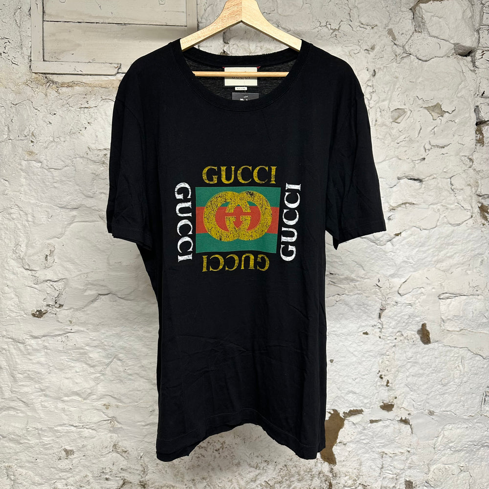 Gucci Vintage Logo Black T-Shirt Sz XL