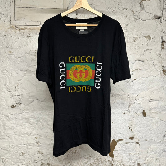 Gucci Vintage Logo Black T-Shirt Sz XL