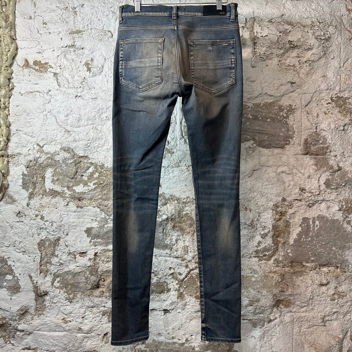 Amiri MX1 Yellow Suede Dirty Blue Denim Jeans Sz 30