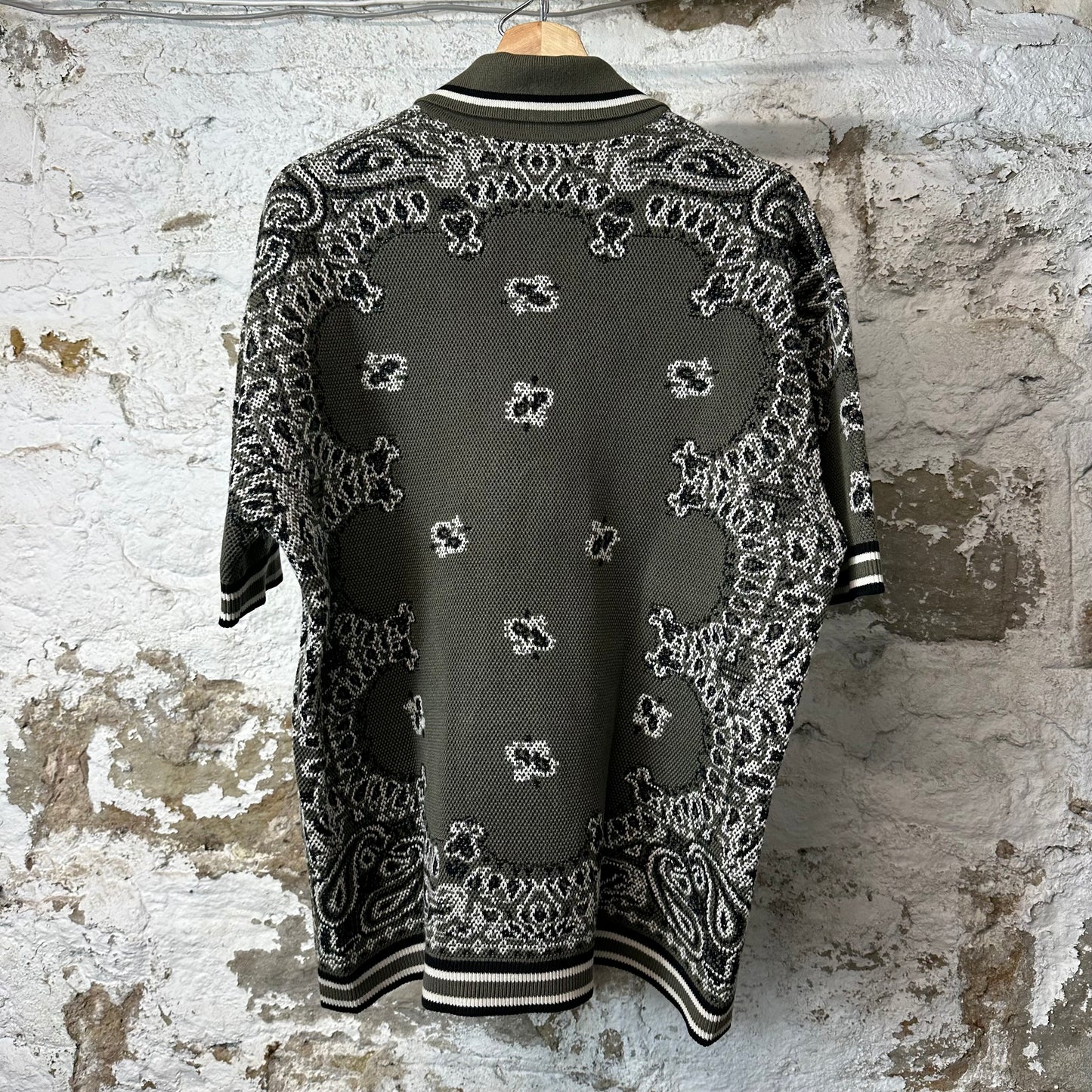 Amiri Olive Paisley Knit Polo Shirt Sz M