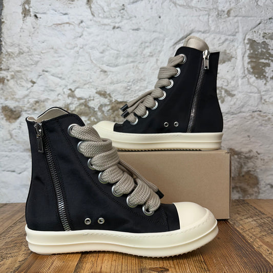 Rick Owens High Jumbo Lace Black Nylon Milk Sneaker