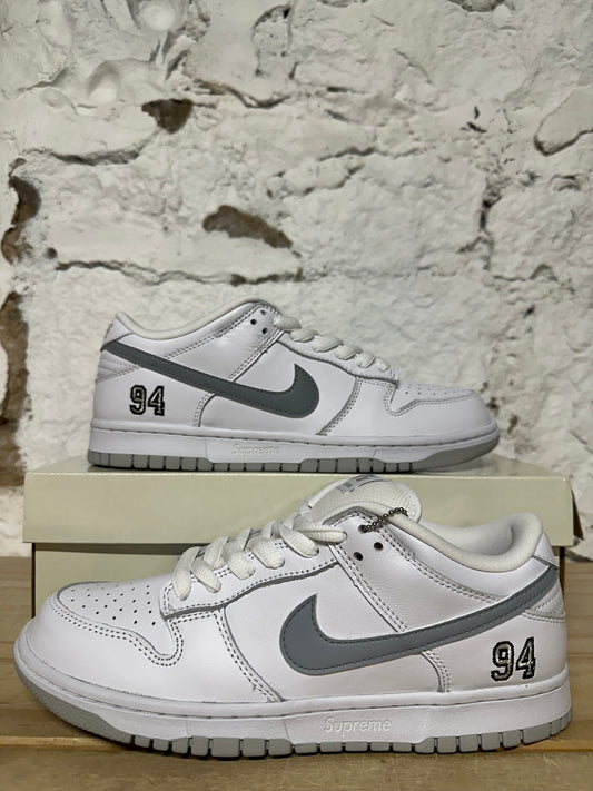 Nike SB Dunk Low Supreme 94 White Metallic Silver Sz 8 DS