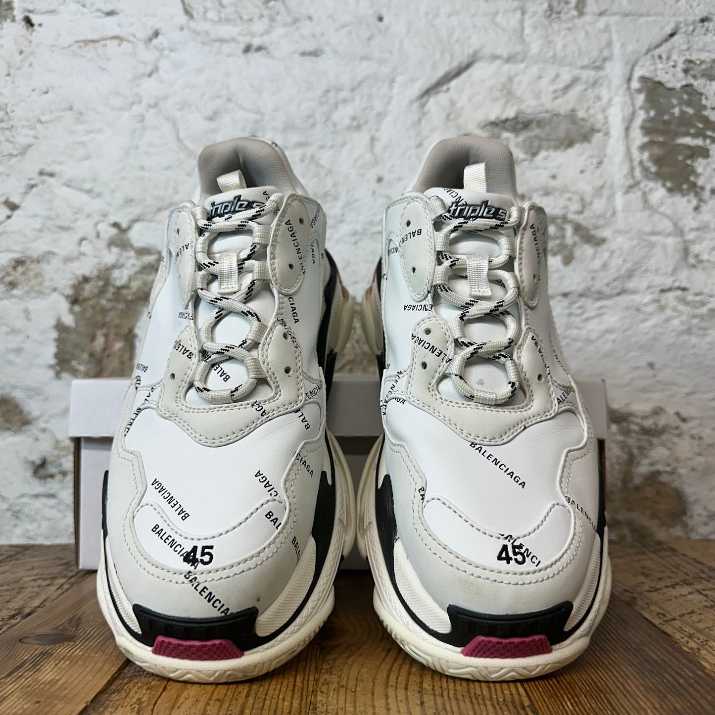 Balenciaga Triple S Spellout White Black Pink Sneaker Sz 12 (45)
