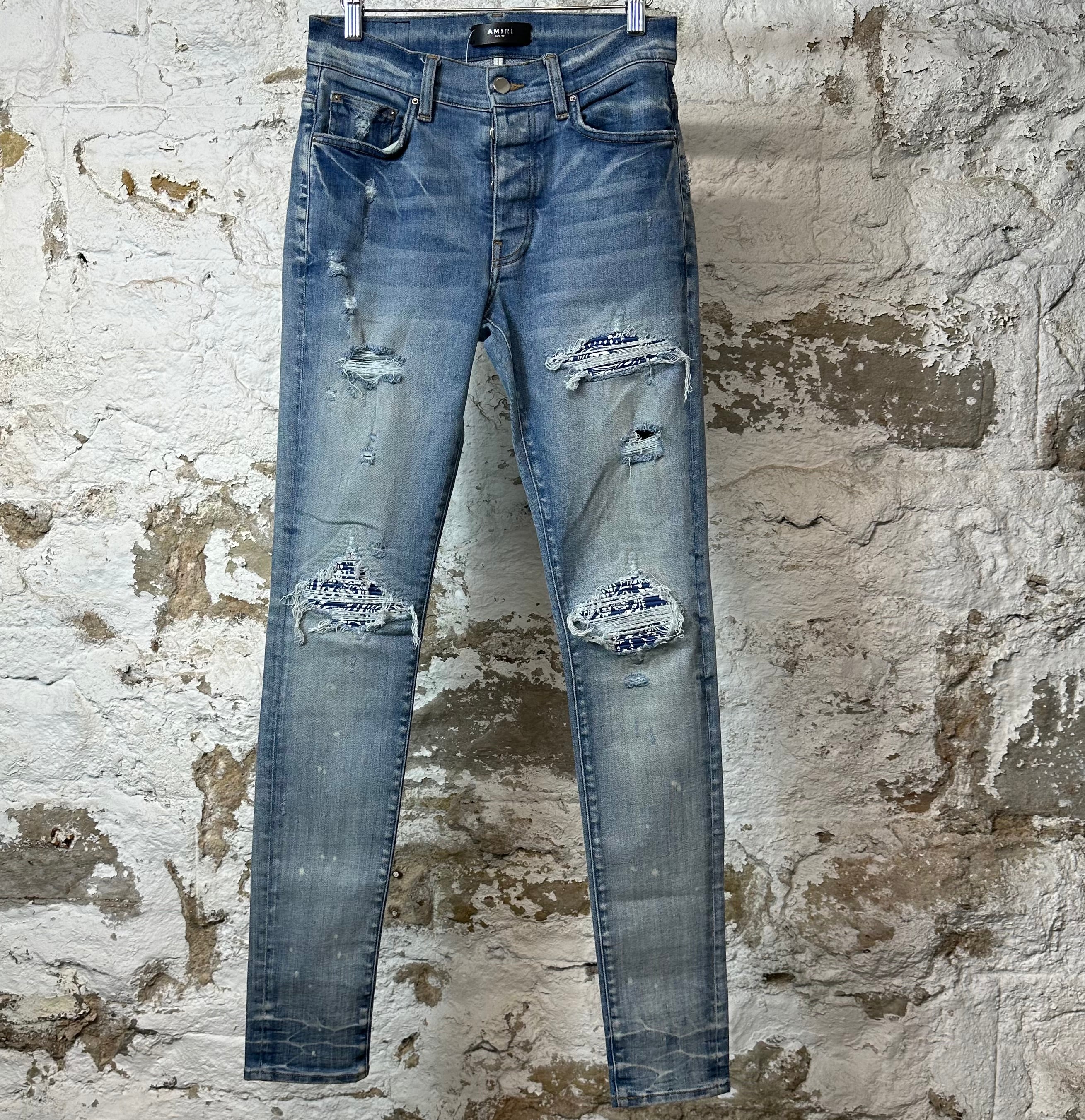 Amiri MX1 Blue Paisley Blue Denim Jeans Sz 29