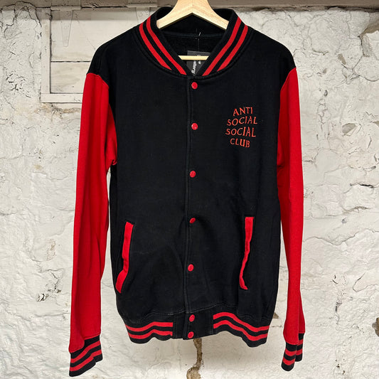 Anti Social Social Club Black Red Varsity Jacket Sz L