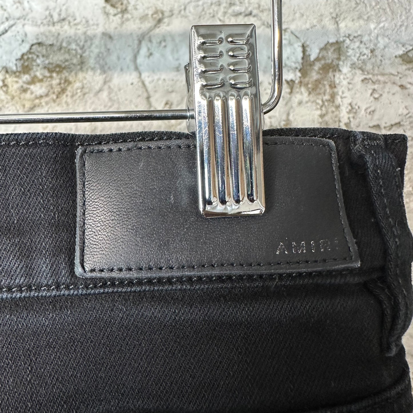 Amiri MX1 Black Leather Black Denim Jeans Sz 33