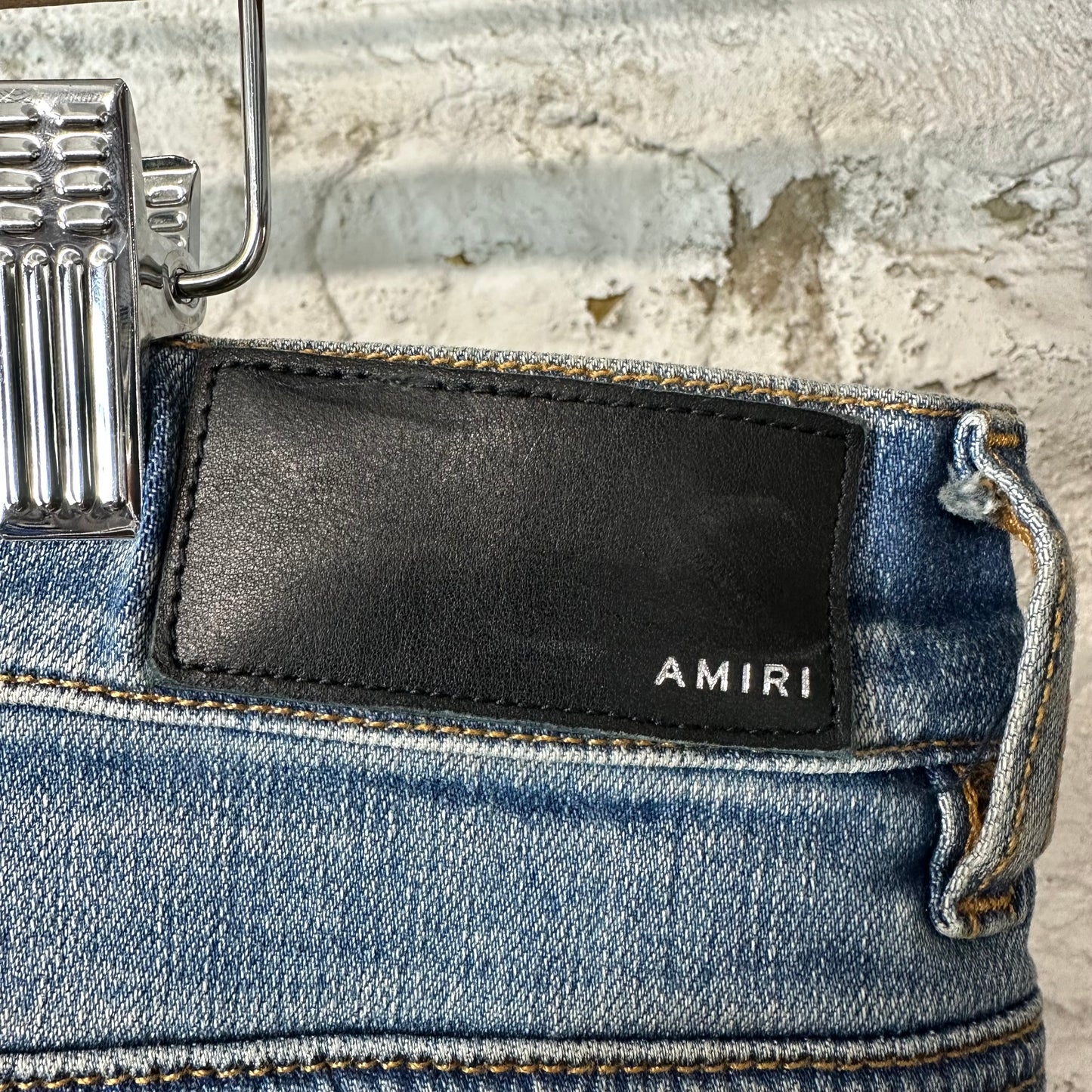 Amiri Distressed Side Spell Blue Denim Jeans Sz 38
