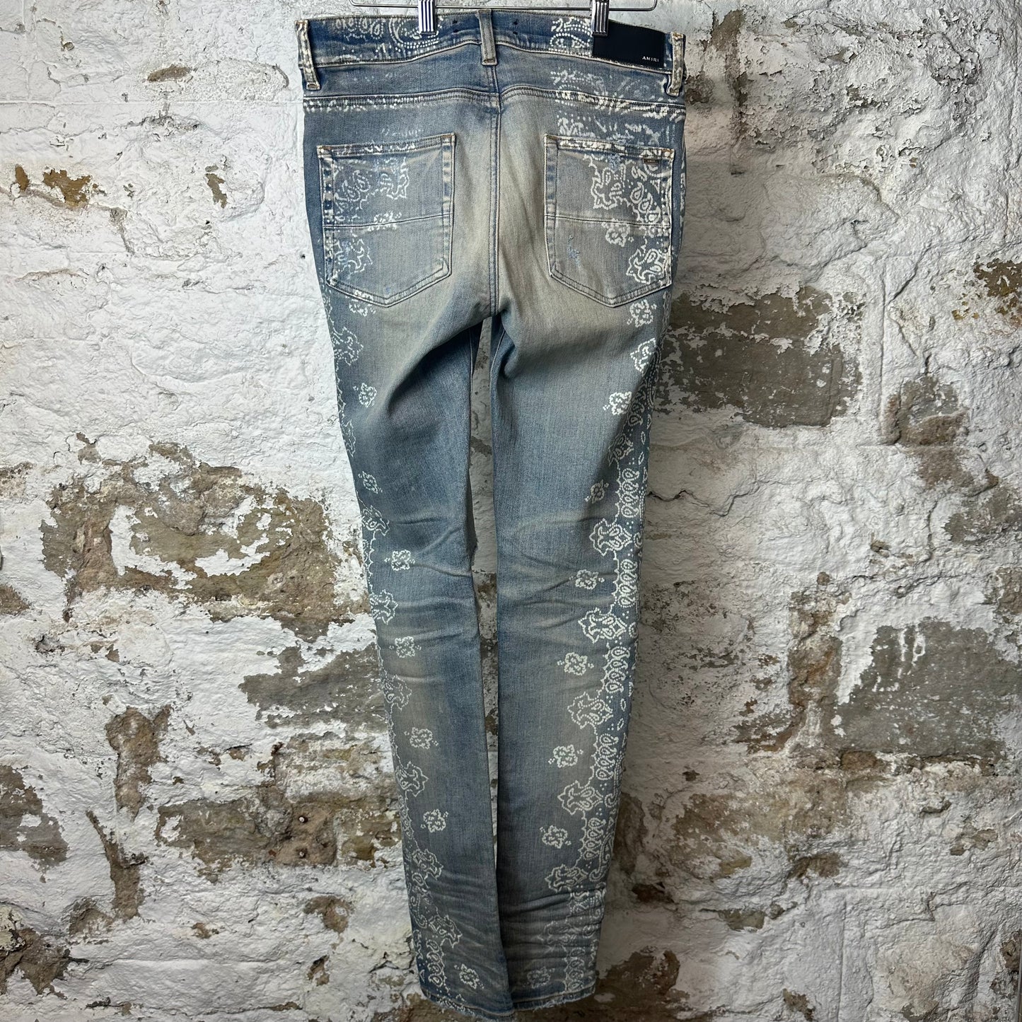 Amiri White Paisley Print Blue Denim Jeans Sz 32