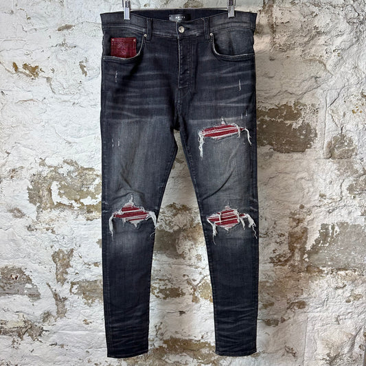 Amiri MX1 Red Glitter Grey Denim Jeans Sz 32