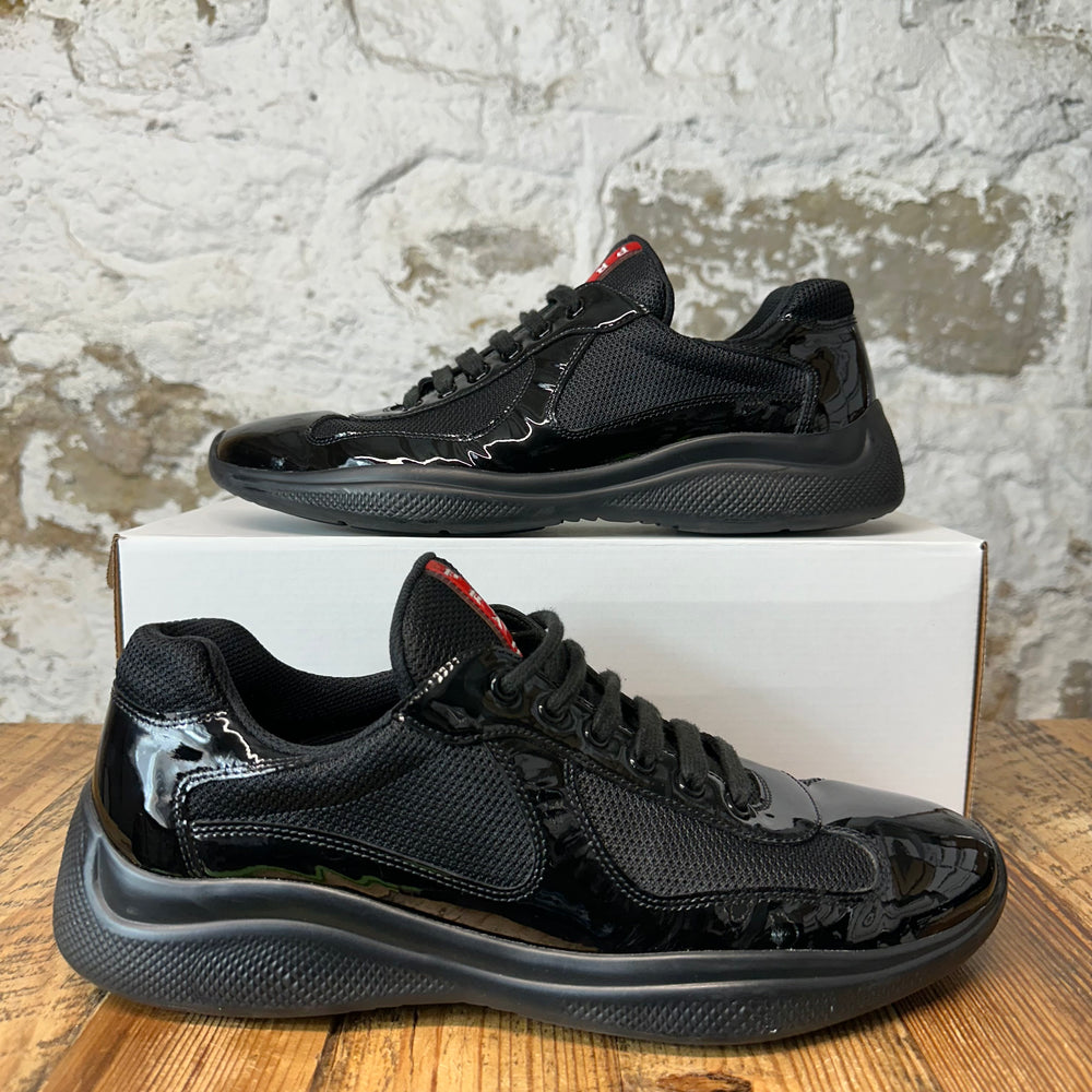 Prada Americas Cup Triple Black Patent Sneaker Sz 9