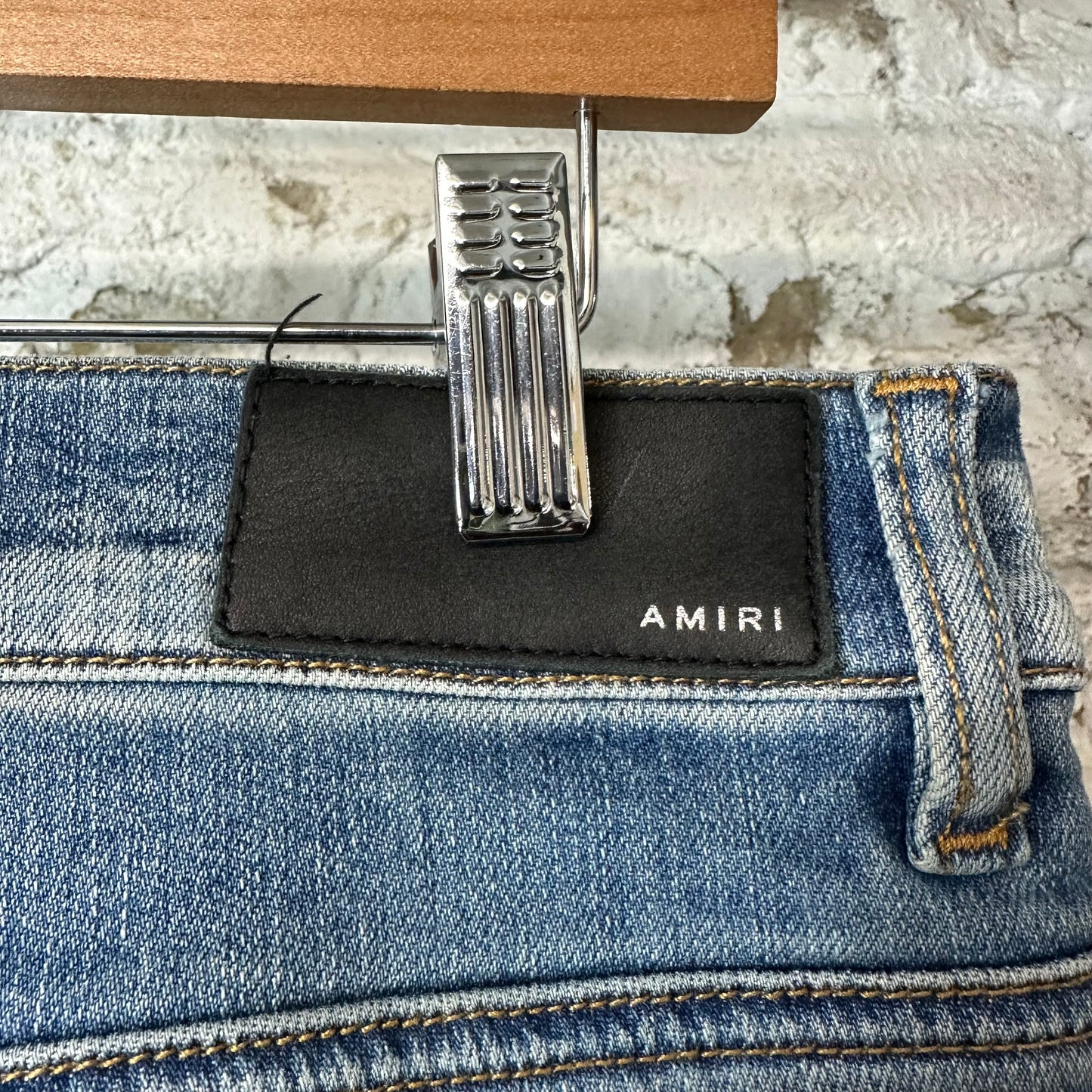 Amiri Red Orange Paisley Flame Blue Denim Jeans Sz 32